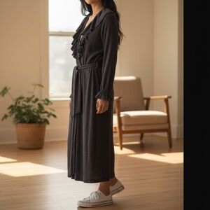 Chaser Love Dress Blue V Neck Ruffled Sleeves Belt Tie Sweater Cardigan Med NWT